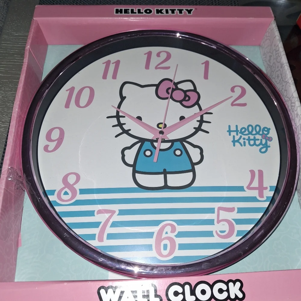 Hello Kitty Pink and Blue Striped Wall Clock